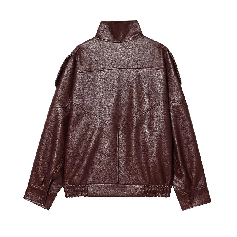 Vestes en similicuir noir MUJER col haut