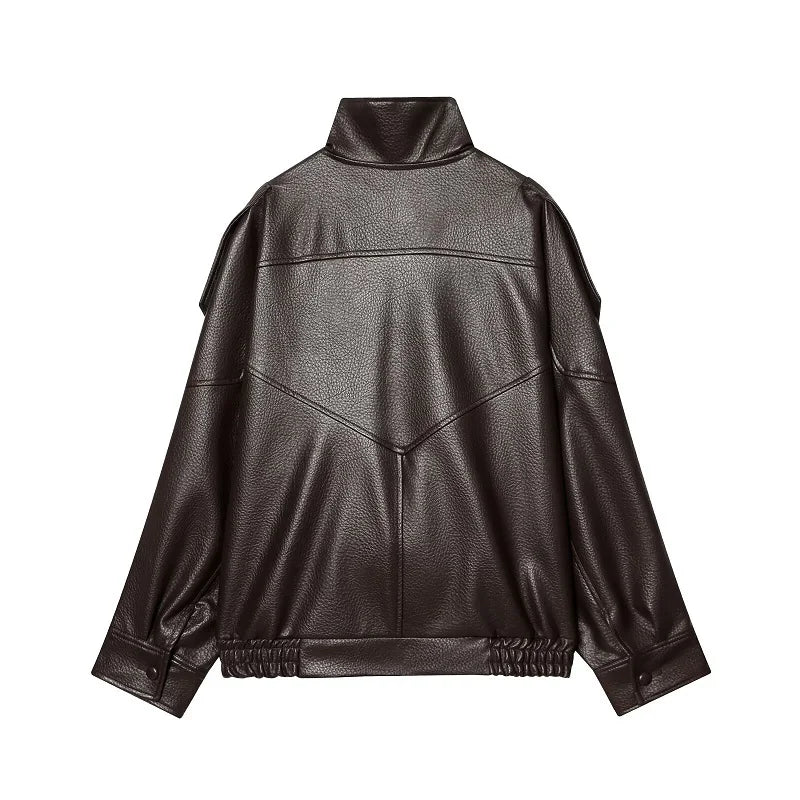 Vestes en similicuir noir MUJER col haut