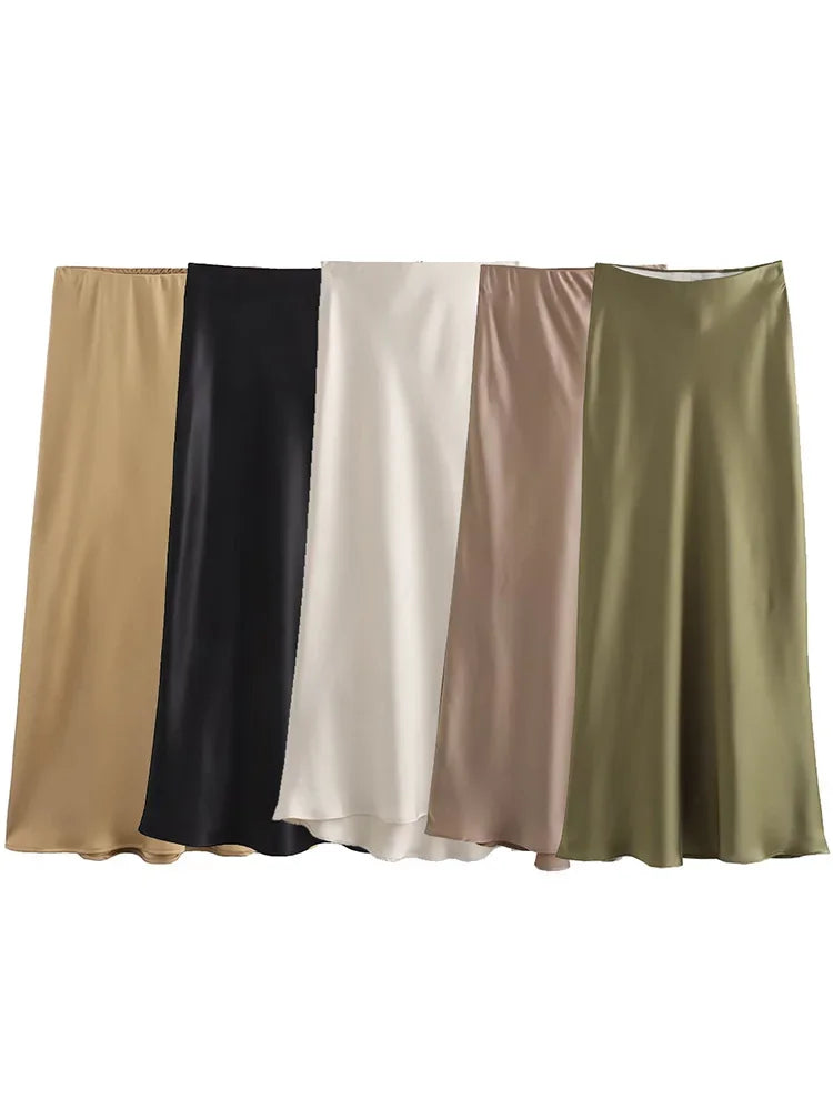 Jupe longue élégante en satin noir Willshela