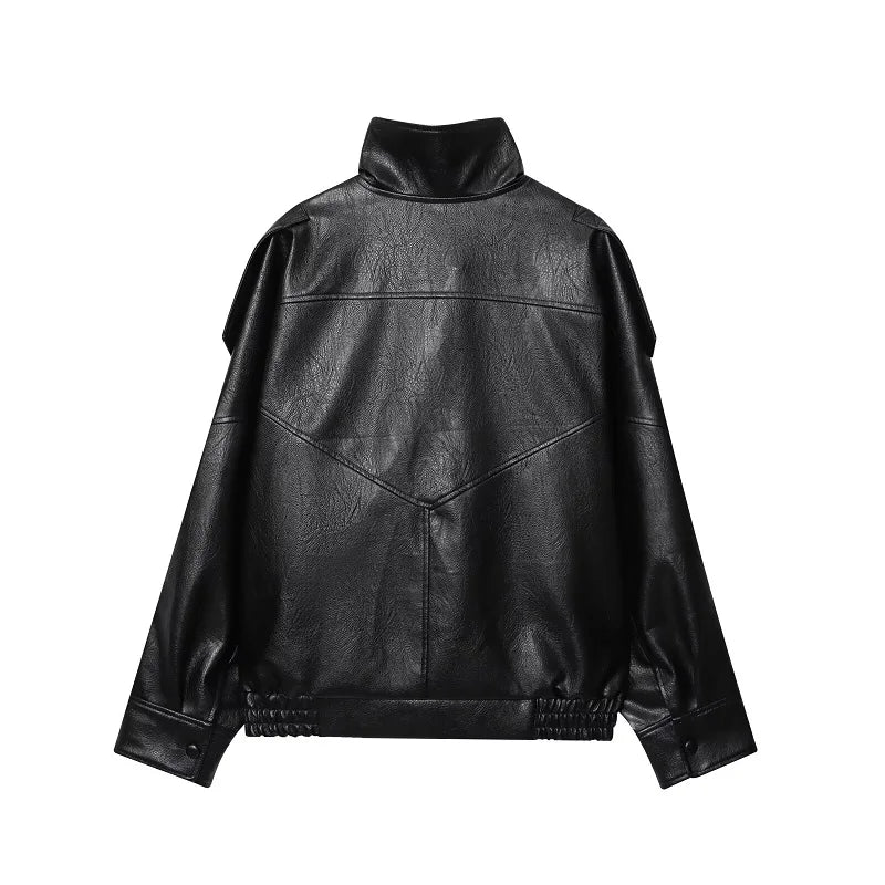 Vestes en similicuir noir MUJER col haut