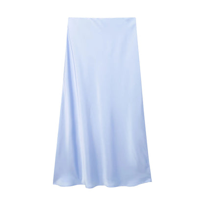 Jupe longue élégante en satin noir Willshela