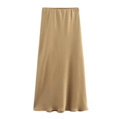 Jupe longue élégante en satin noir Willshela