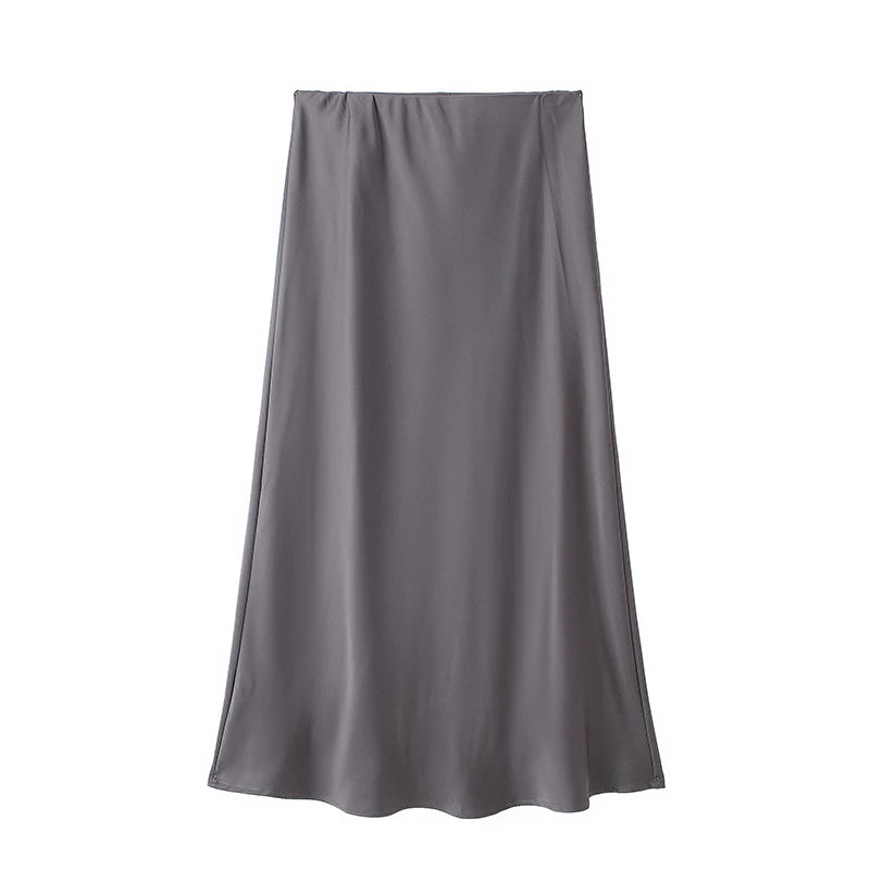 Jupe longue élégante en satin noir Willshela