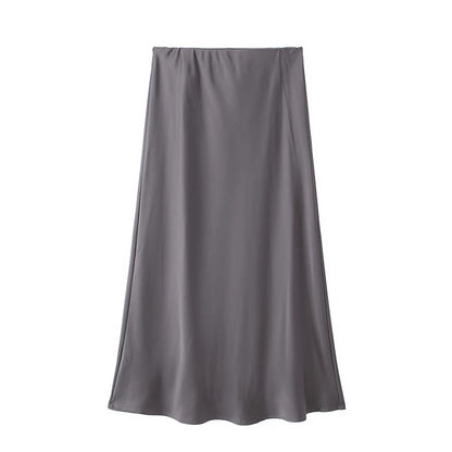 Jupe longue élégante en satin noir Willshela