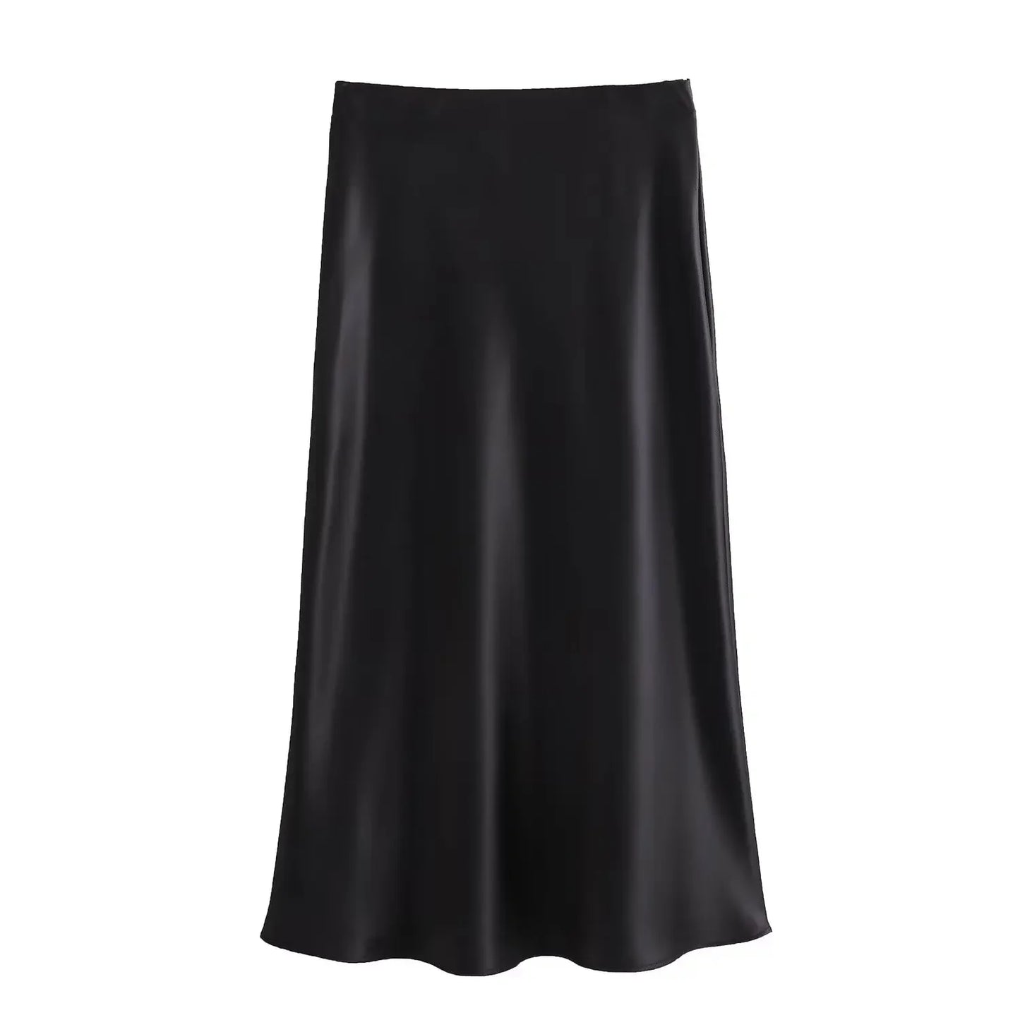 Jupe longue élégante en satin noir Willshela