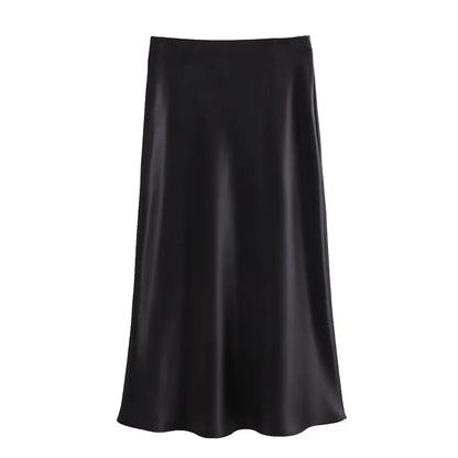 Jupe longue élégante en satin noir Willshela