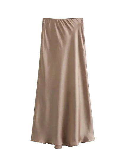 Jupe longue élégante en satin noir Willshela