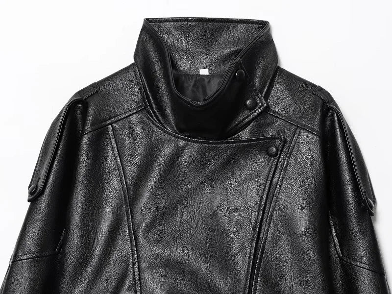 Vestes en similicuir noir MUJER col haut