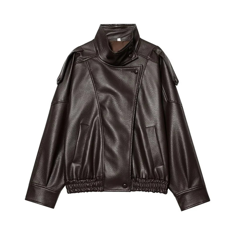 Vestes en similicuir noir MUJER col haut