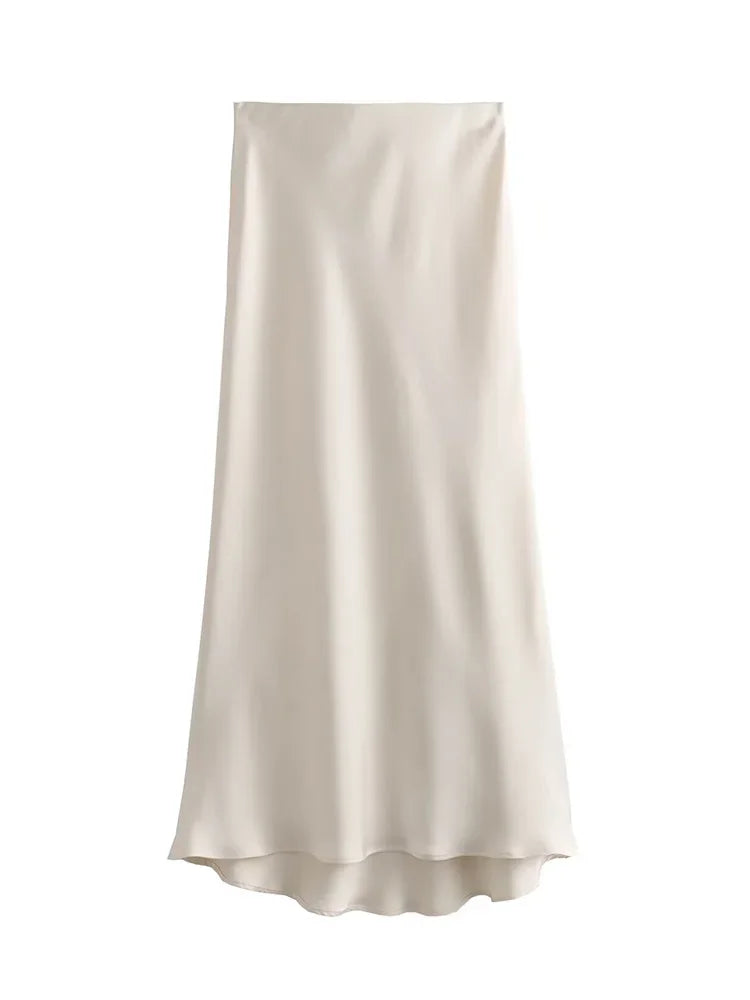 Jupe longue élégante en satin noir Willshela