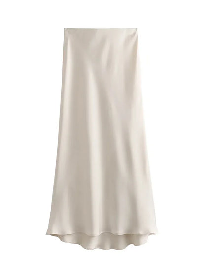 Jupe longue élégante en satin noir Willshela