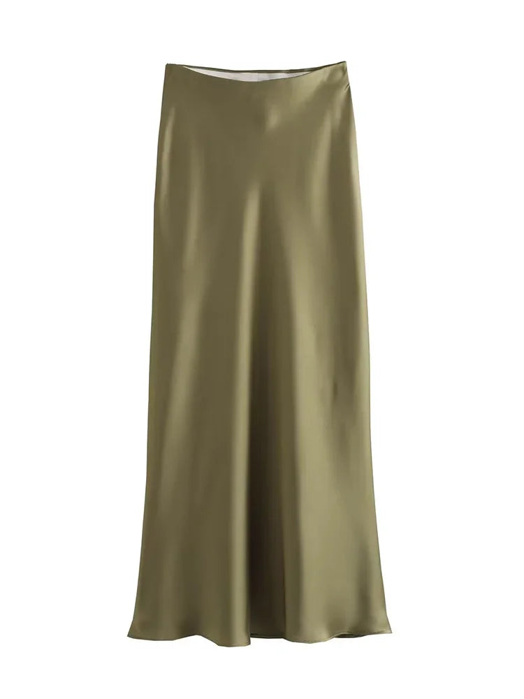 Jupe longue élégante en satin noir Willshela