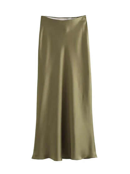 Jupe longue élégante en satin noir Willshela
