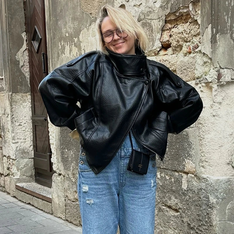 Vestes en similicuir noir MUJER col haut