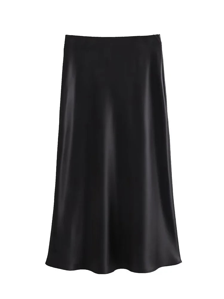 Jupe longue élégante en satin noir Willshela