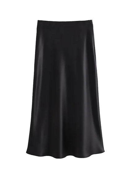Jupe longue élégante en satin noir Willshela