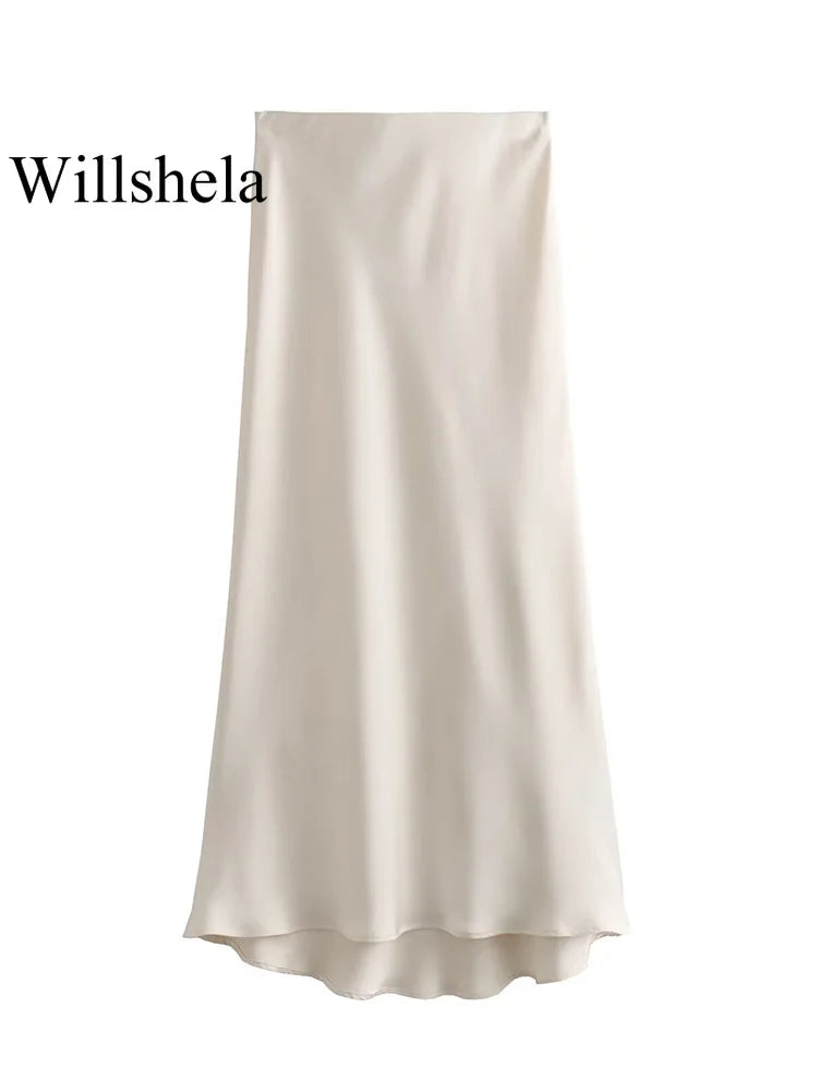 Jupe longue élégante en satin noir Willshela