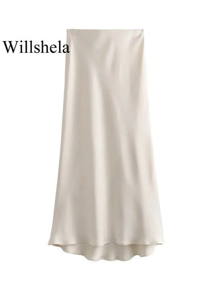 Jupe longue élégante en satin noir Willshela