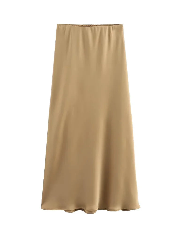 Jupe longue élégante en satin noir Willshela
