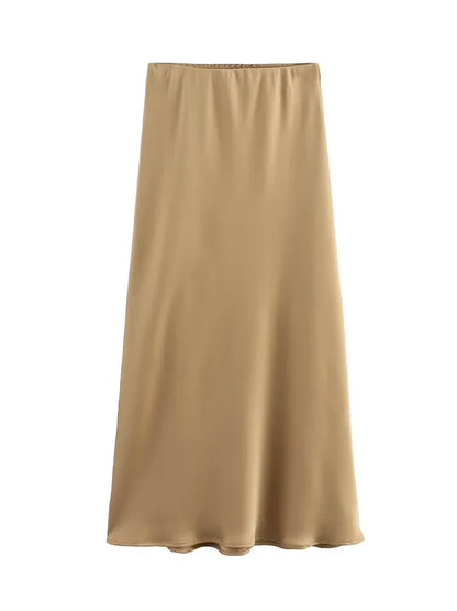 Jupe longue élégante en satin noir Willshela