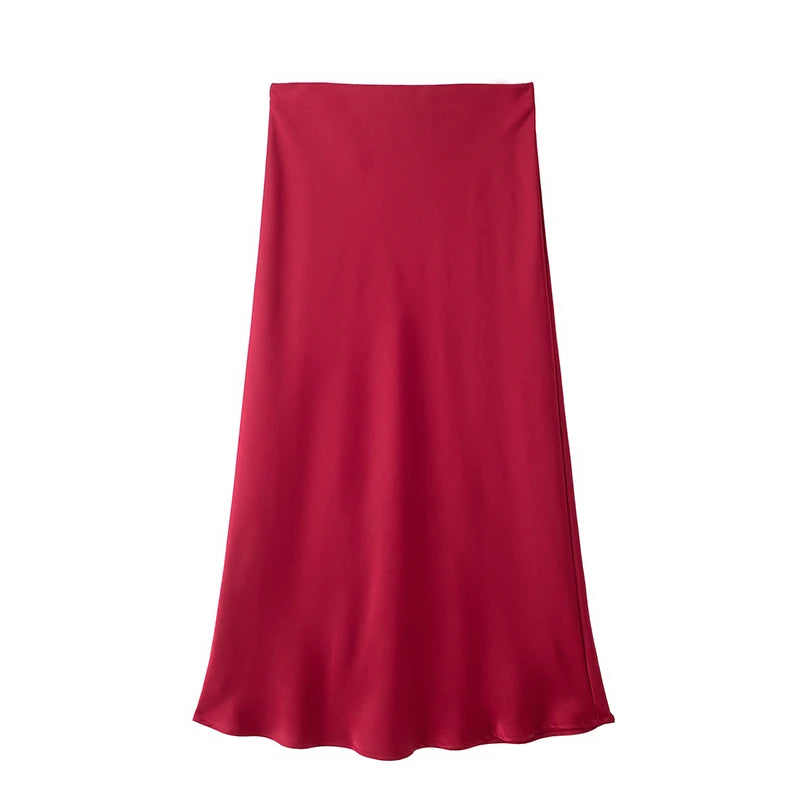 Jupe longue élégante en satin noir Willshela