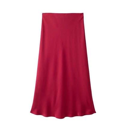 Jupe longue élégante en satin noir Willshela