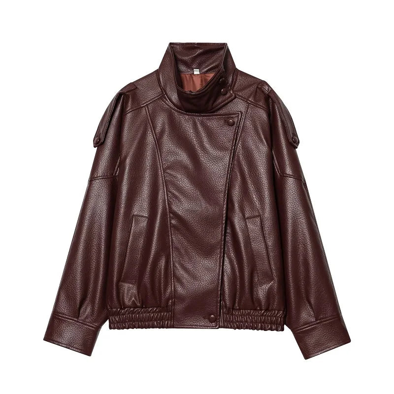 Vestes en similicuir noir MUJER col haut