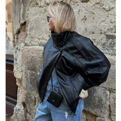 Vestes en similicuir noir MUJER col haut