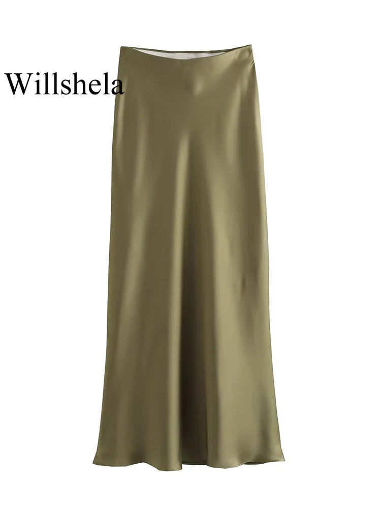 Jupe longue élégante en satin noir Willshela