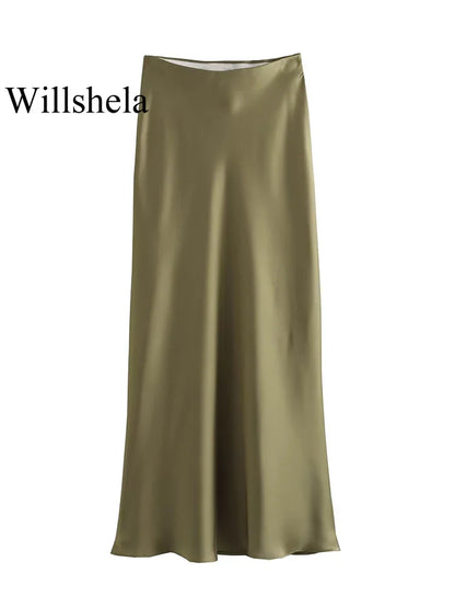Jupe longue élégante en satin noir Willshela