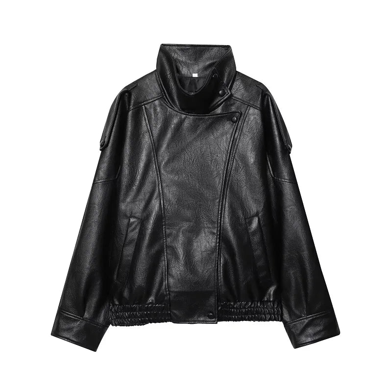 Vestes en similicuir noir MUJER col haut
