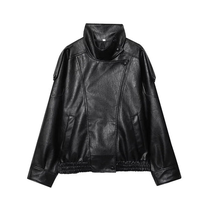 Vestes en similicuir noir MUJER col haut