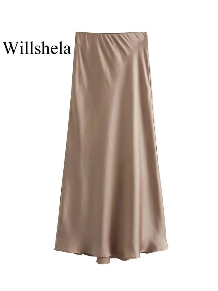 Jupe longue élégante en satin noir Willshela