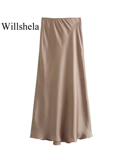 Jupe longue élégante en satin noir Willshela